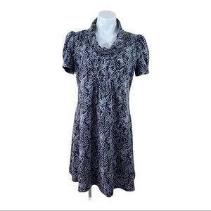 Ann Taylor LOFT Black Grey Long Sleeve Flare Dress